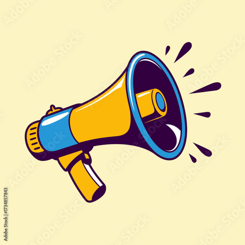 A vibrant megaphone in bright colors signifies communication, representing loudness, attention, and excitement for announcements or events in a fun way.