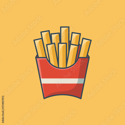A box of golden crispy French fries sits against a vibrant yellow background, capturing the essence of comfort food with a fun and inviting aesthetic that makes you crave them.