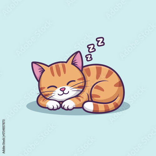 An adorable orange striped cat peacefully sleeping, showcasing a serene expression with gentle snores. This charming image captures the essence of relaxation and contentment.
