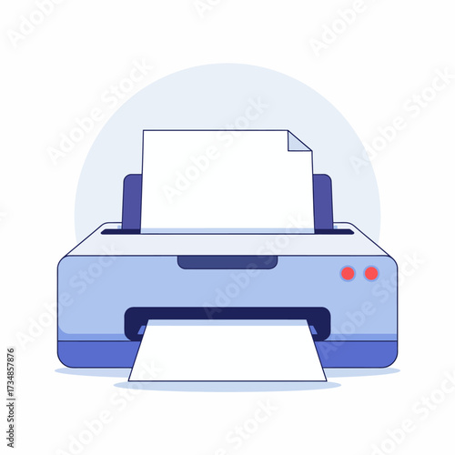 A minimalist printer is shown printing documents, symbolizing productivity and efficiency. Its clean design highlights the importance of technology in everyday life.