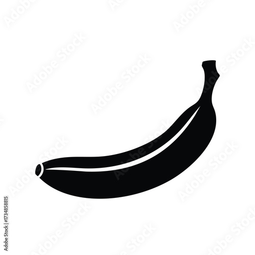 Single ripe banana with a smooth curved shape and vibrant yellow peel, on a plain for healthy snack or fruit display