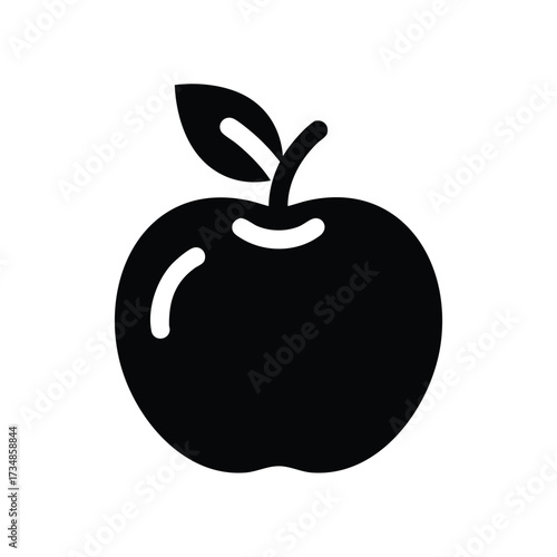 Simple silhouette of a fresh with a leaf, representing healthy eating, nutrition, and fruit in a minimalistic style