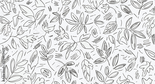 Abstract hand-drawn leaf pattern on a white background. Features a minimalist style with a sketched design