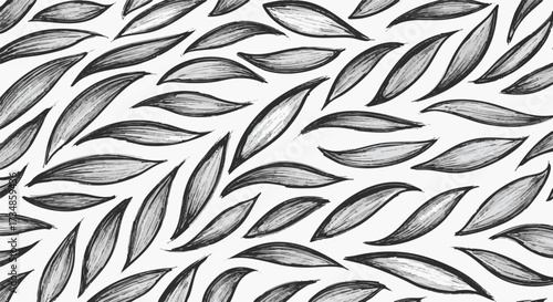 Abstract hand-drawn leaves pattern on white background