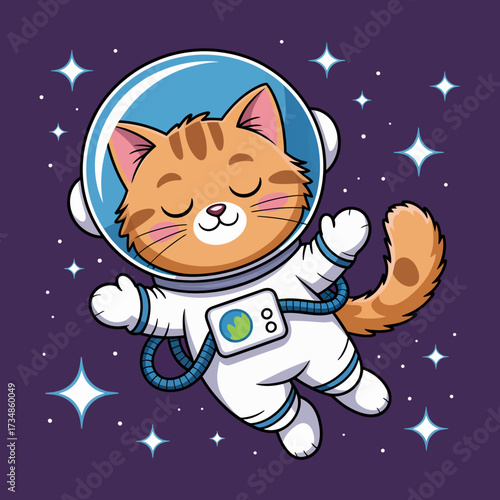 A charming cat in a space suit floating in a cosmic scene, representing adventure and exploration in the vast universe, capturing a sense of imagination and wonder.