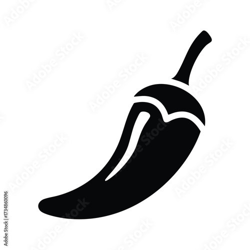 Single chili pepper with curved shape and smooth , on a for culinary or spicy food themes