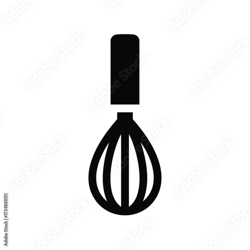 Handheld whisk with a long handle and wire loops used for mixing and whipping ingredients in culinary preparation