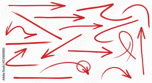 Hand-drawn red arrows in various styles and directions, isolated on a white background