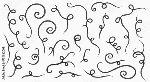 Hand-drawn swirls and flourishes create a decorative vector element set on a white background