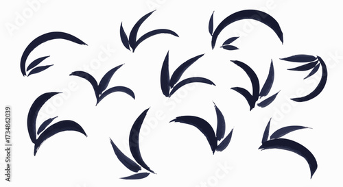 Hand-painted abstract watercolor strokes resembling minimalist botanical elements in deep indigo blue and white