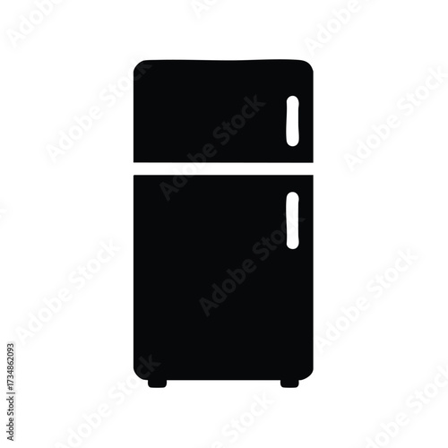 Silhouette of a modern, two-door refrigerator with a sleek design and handles on the upper and lower compartments