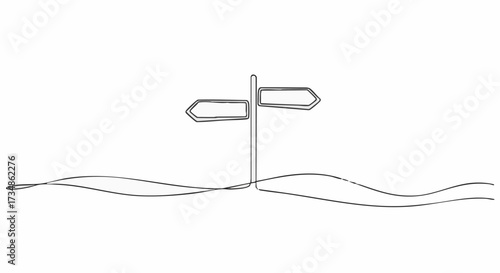 Minimalist line art illustration of a road sign indicating two directions. This artwork is suitable for travel, business, or concept design