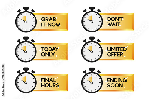Limited time badges set. Limited offer coupon for advertisement. Vector illustrations