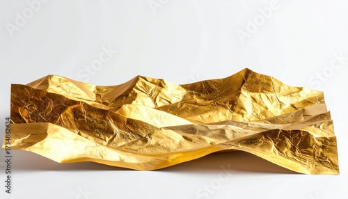 Gold paper art mountains in studio. Origami landscape. Abstract background