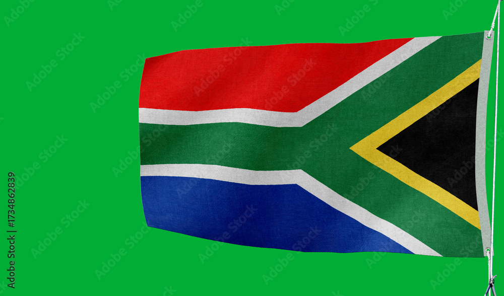 Fototapeta premium High-quality south africa national flag flag waving on a green background culture, - Symbol of culture, heritage, and patriotism