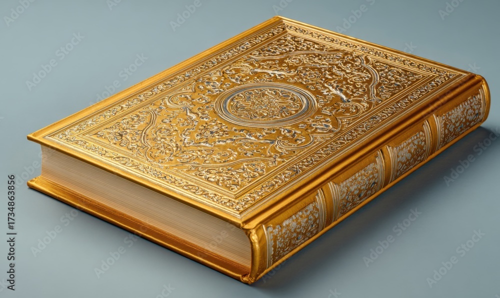 Fototapeta premium Ornate Golden Book - A Symbol of Knowledge and Heritage.