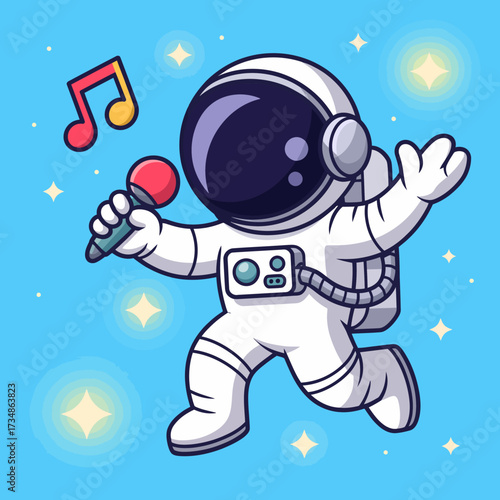 An astronaut joyfully singing with a microphone showcases creativity and fun, blending the excitement of space with the magic of music and artistic expression.