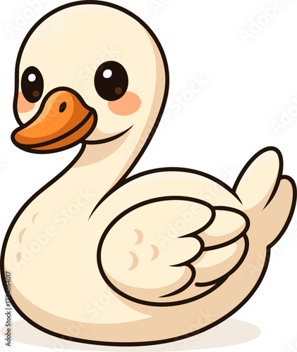 swan with soft white feathers, swimming or standing gracefully. Perfect for nature, lake, or children's designs.