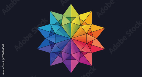 Geometric Kaleidoscope Starburst Vivid Rainbow Colors Exploding Center Abstract Background Digital Art