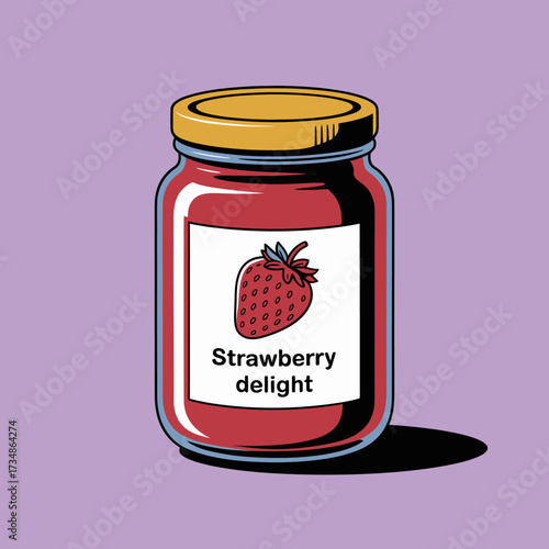 This vibrant jar of strawberry delight captures the essence of homemade goodness, showcasing a classic fruit preserve in a charming glass container with a golden lid.