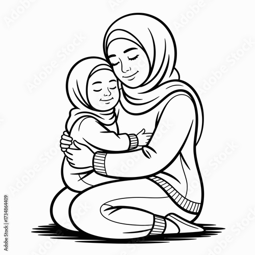 A heartwarming illustration depicts a mother embracing her child, showcasing the bond of love and care between them, perfect for family-themed artworks and support.