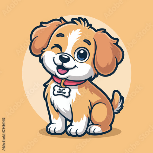 This adorable cartoon showcases a winking puppy with a playful expression, perfectly capturing the joy of companionship and the bond between humans and pets.