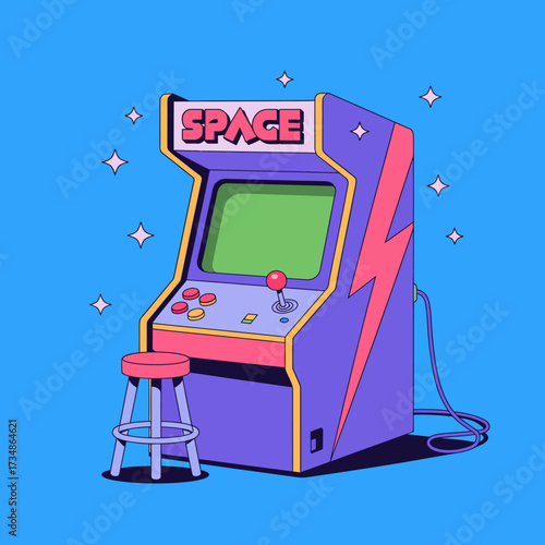 A colorful retro arcade game console designed with vibrant elements and a captivating aesthetic, perfect for any gaming enthusiast and nostalgia lovers alike.