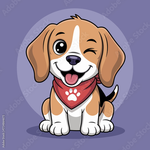 This charming illustration features a cute beagle dog wearing a red bandana, showcasing its playful nature and friendly demeanor, perfect for pet lovers and animal enthusiasts.
