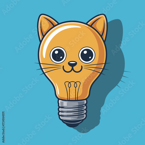 An imaginative and fun illustration of a light bulb designed as a cute cat, showcasing creativity and whimsy, perfect for cat lovers and design enthusiasts alike.