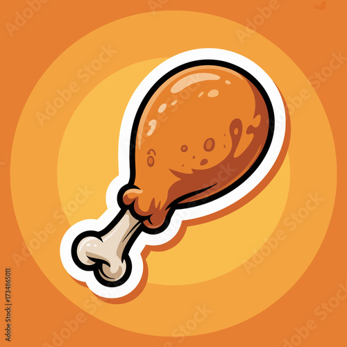A vibrant illustration of a crispy chicken drumstick set against a bright orange backdrop, emphasizing the indulgent, mouthwatering appeal of this popular comfort food item.