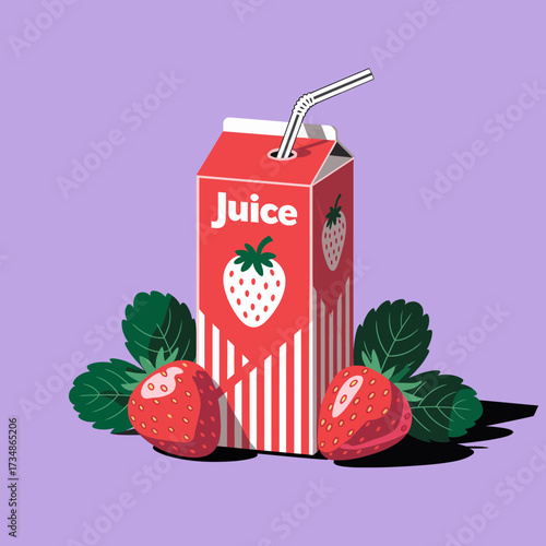 This captivating strawberry juice box is presented with fresh strawberries, evoking a sense of refreshment and delight perfect for any summer gathering or picnic.