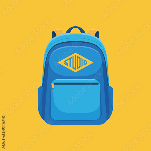 This image showcases a vibrant blue backpack featuring a prominent 'STUDIO' logo, perfect for a youthful and creative audience looking for stylish accessories.