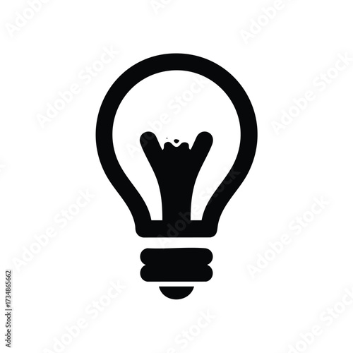 Bright lightbulb representing ideas, innovation, creativity, and energy with a simple black and white design