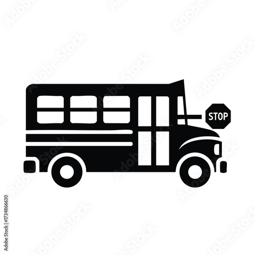 Silhouette of a school bus with a stop sign on the side, representing transportation for students and educational commute