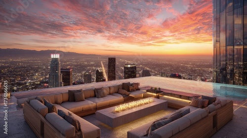 Sunset Rooftop Lounge In Los Angeles City