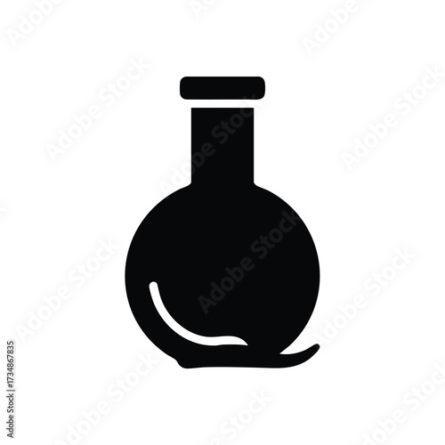 Laboratory flask with a round body and narrow neck, used for scientific experiments and chemical reactions in a laboratory setting