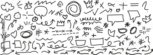 Hand Drawn Doodle Elements Including Arrows Speech Bubbles Hearts And Stars sketch