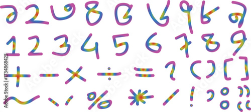 Rainbow Gradient Numbers and Mathematical Symbols digits arithmetic