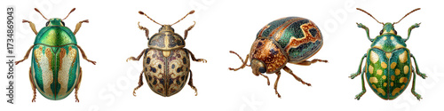 Exotic Jewel Beetles Collection Detailed Insect Art, Nature's Tiny Treasures Featuring Diverse Patterns and Colors, Perfect for Scientific Illustration and Educational Resources
