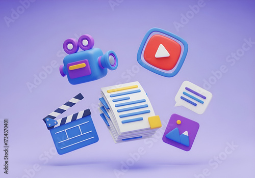 3d rendered icons for video editing media and document management software