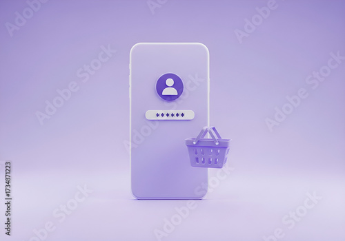 3d render icon mobile phone shopping cart user profile digital commerce concept