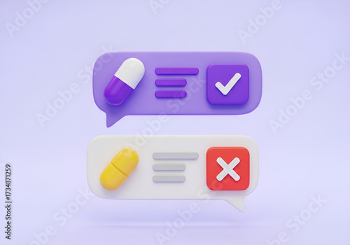 3d rendered icons showing task completion and rejection with checkmark and x symbols
