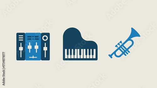Music instrument icon set flat vector design element for music production and performance isolated on white background