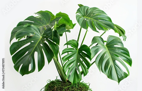 Monstera Deliciosa in a pot against white wall. Home decor. Stylish living