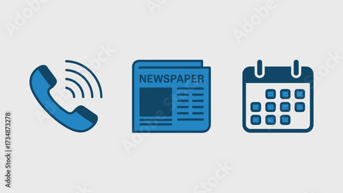 Set of communication icons including a phone newspaper and calendar flat vector design element for web and mobile apps isolated on white background