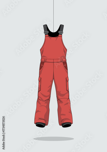 This image features a stylish pair of red overalls, showcasing a modern design, against a simple background emphasizing fashion and contemporary style in clothing.
