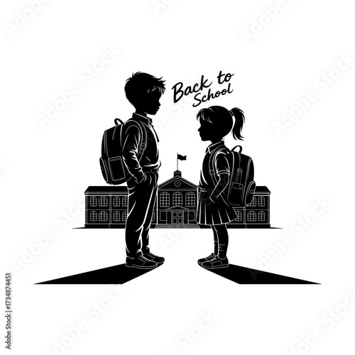 Silhouettes of people or children reading books, Isolated diverse kids with backpacks walking to school, women and children, education concept, learning, knowledge, library scene, study time