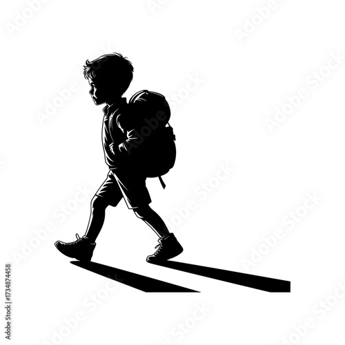 Silhouettes of people or children reading books, Isolated diverse kids with backpacks walking to school, women and children, education concept, learning, knowledge, library scene, study time