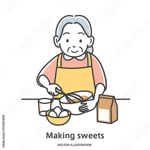 お菓子作りをする年配の女性