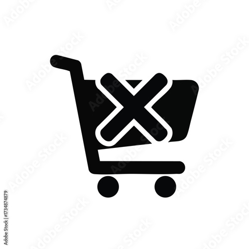 Empty shopping cart with an symbol indicating removal or cancellation in retail or online shopping context